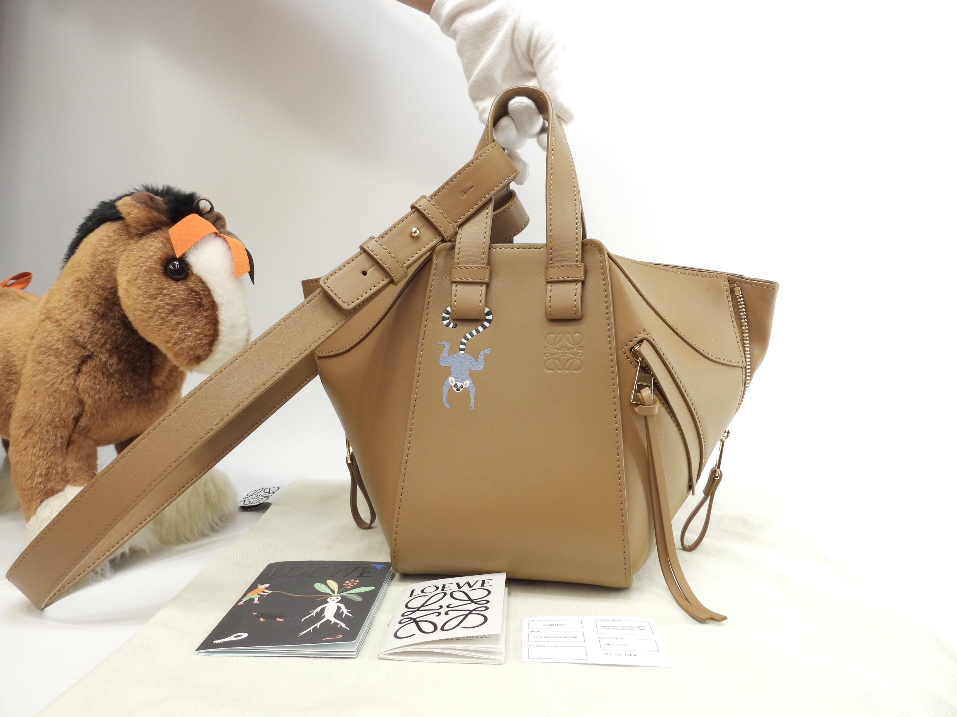 ハンモックバッグコンパクト スナ・フジタコラボ レザー茶 ハンド ショルダーバッグ 猿@012339