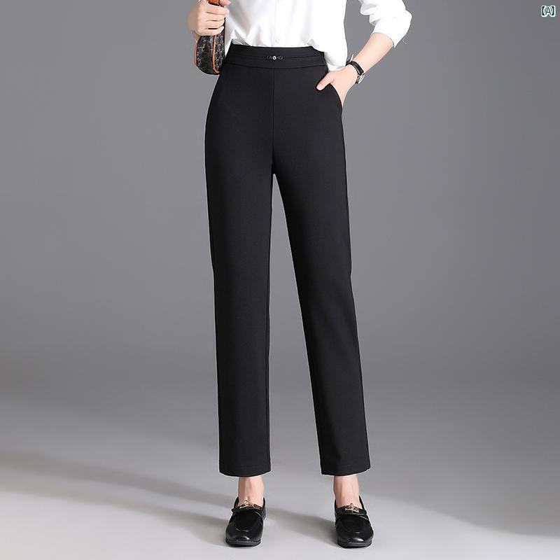 レディース ストレート レッグ パンツ 春秋 ハイウエスト スリム 九分丈 カジュアル 小柄 ズボン シガレットパンツ