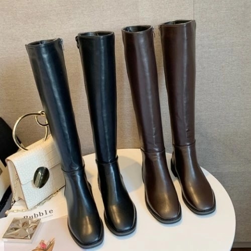 年秋 冬 2color サイドファスナー シンプル ロングブーツ 3cm ヒール　つかいやすいロングブーツ　一足は持っておきたいシンプルブーツ