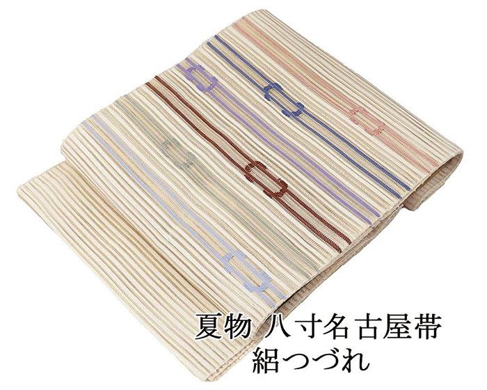 夏帯 名古屋帯 絽綴れ 正絹 新品 仕立て上がり 横段 幾何 夏八寸帯 八寸 夏用 夏物 絽つづれ y5204