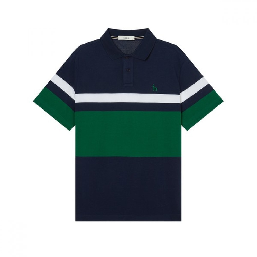 (ヘッジズ) 24SS ネイビーカラーコットンショートスリーブカラー T シャツ WHTS4B206N2