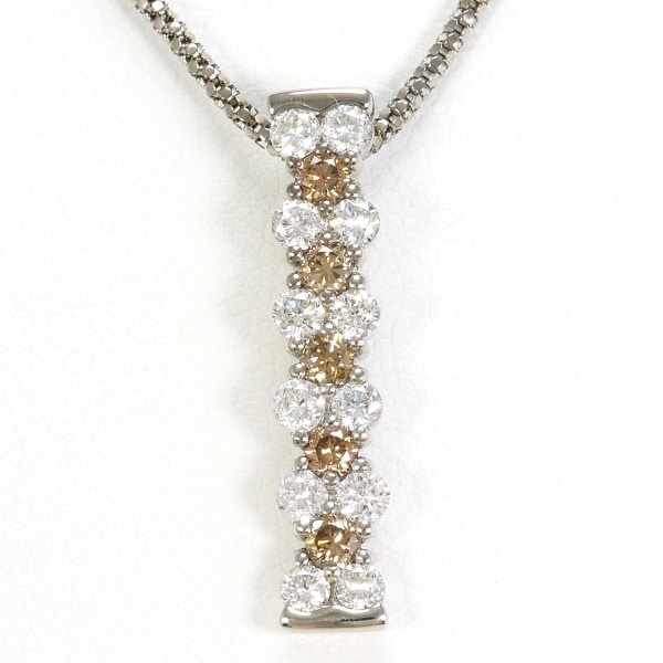 K18 18金 WG ネックレス ダイヤ ブラウンダイヤ 計1.00 カード鑑別書 中古