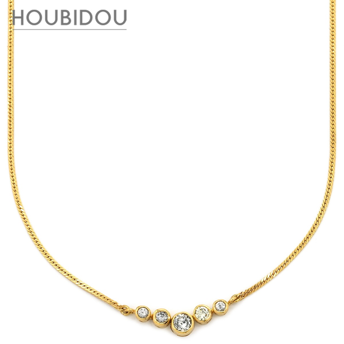 ネックレス ダイヤペンダント イエローゴールド 18K Au750 18金 5P 5石 5粒 5連 ダイヤモンド 0.50ct 【中古】