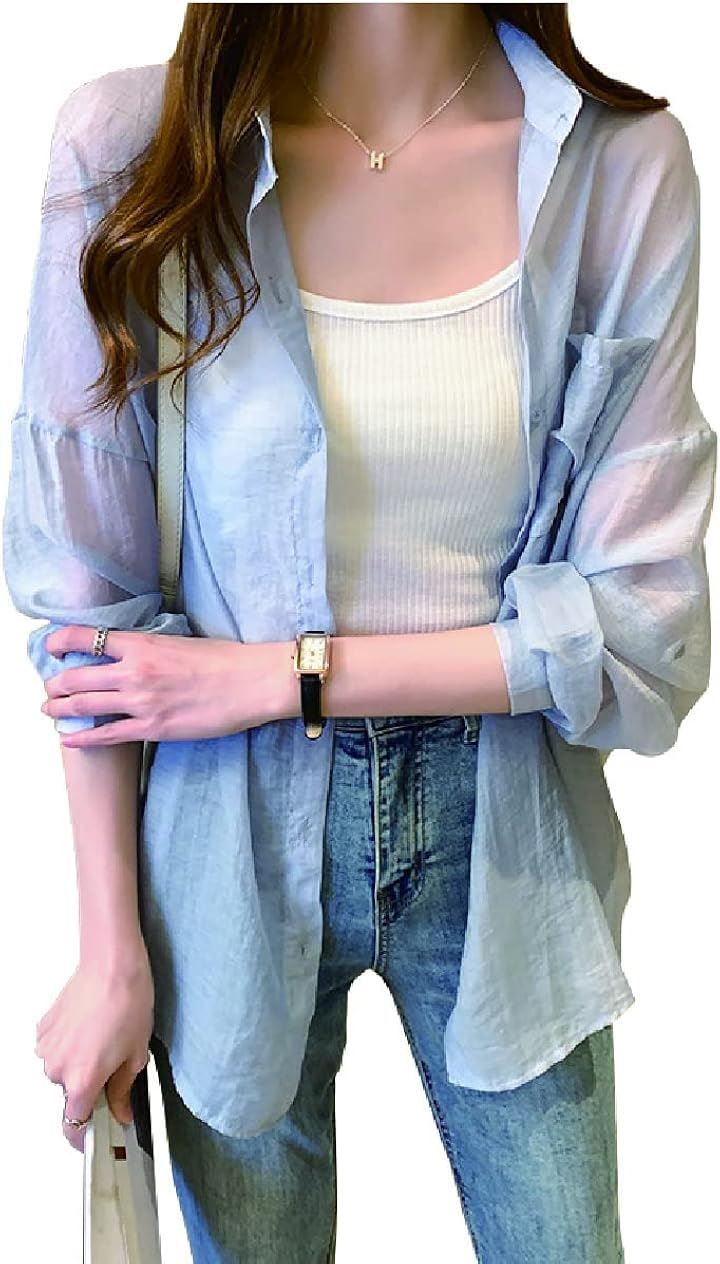 ブラウス シアーシャツ 春 夏 大きいサイズ おしゃれ かわいい カジュアル( ネイビー, S)