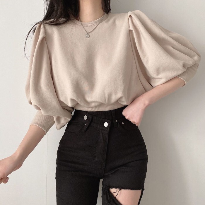 OH0033 バルーンスリーブ 7分丈 ニット 3色