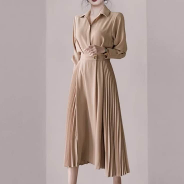 ワンピース デート フレアワンピース ミモレ ミモレ丈 袖あり 長袖 かわいい 大人可愛い きれいめ シンプル カジュアル 大人 上品 おしゃれ お洒落 主役級 存在感 春 秋 10代 20代 30代