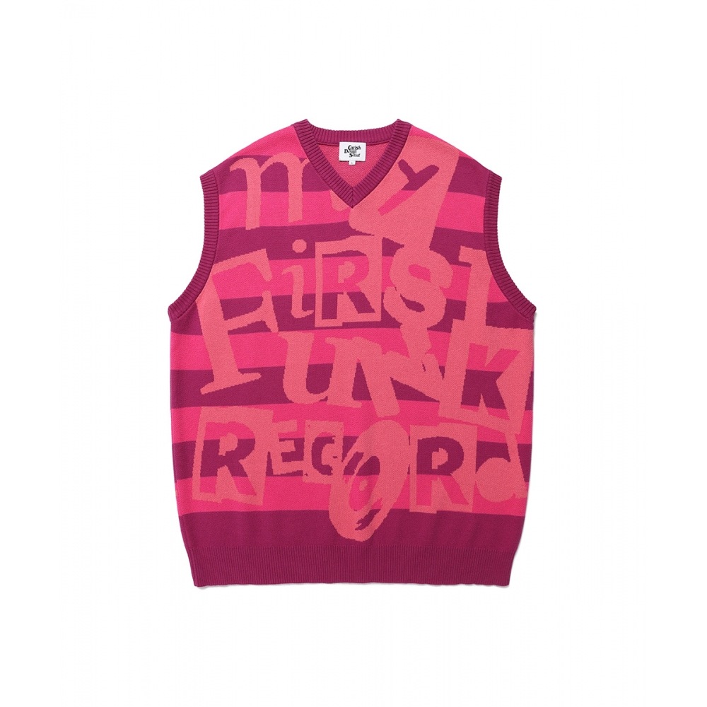 キャビッシュファンクレコードジャカードニットベストピンク (CV2DMUK620A)