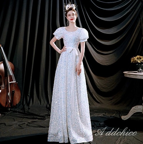 ドレス パーティードレス ウェディングドレス イブニングドレス ロングドレス 花嫁ドレス 半袖 二次会 結婚式 花嫁 ブライダル 演奏会 披露宴 ロング丈 発表会 コンサート 大きいサイズ フォーマル