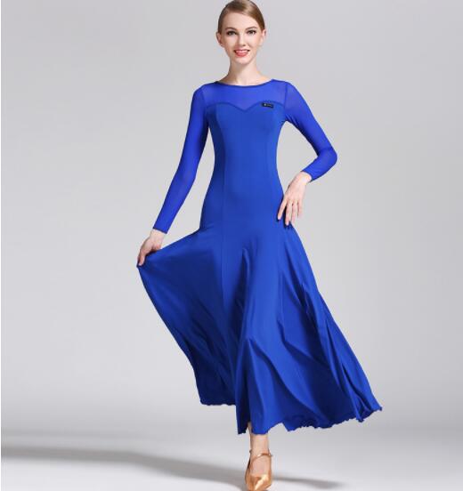 「品質良い社交ダンス専用」ダンス ドレス 優雅 演出服競技用 ワルツドレス 高級感 エレガント ステージ衣装 踊りドレス 大人 イベント服 スタンダダンス 長袖 シフォン 可愛い 大 格好良い S/M