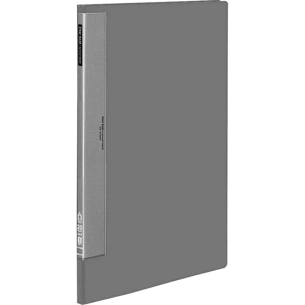 （まとめ買い）クリヤーブック ウェーブカット 固定式 A3縦 20ポケット ダークグレー ラ-T563DM [x3]