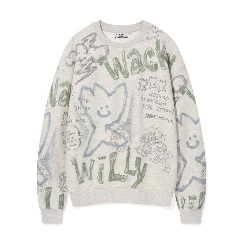 WACKY WILLY スプレーグラフィック クルーネックTシャツ オートミール 472103