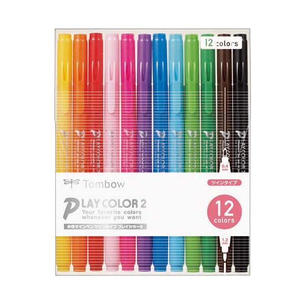 （まとめ） トンボ鉛筆 水性カラーサインペンプレイカラー2 12色（各色1本） GCB-011 1パック (5セット)