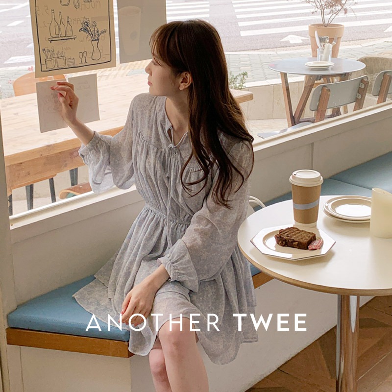 [top0524] 韓国ファッションシャーリングフラワーミニワンピース