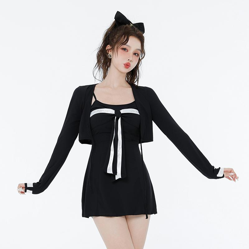 水着 レディース スイムウェア プール 温泉 夏 サマー ブラック 黒 カジュアル 長袖 スカート ワンピース