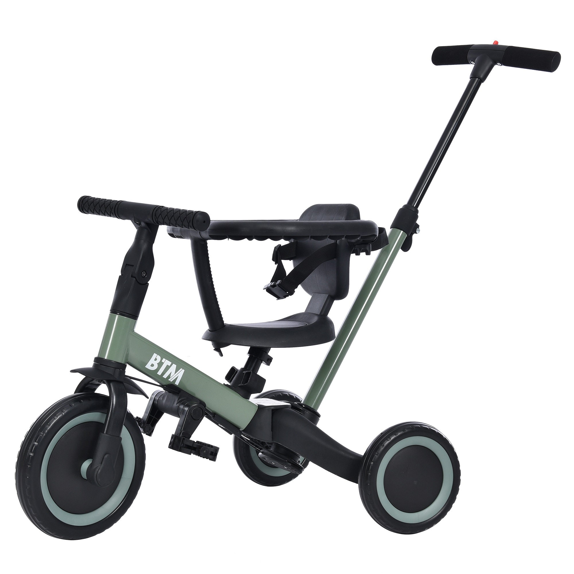 【国内発送】483子供用三輪車 5in1（マットグリーン） 自転車 オリジナル 押し棒付き 安全バー付き キックボード