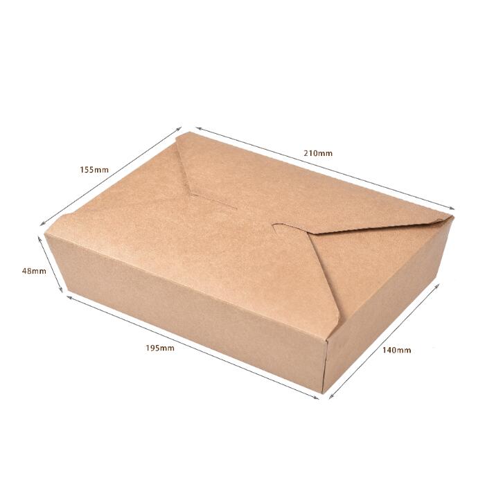 一体折の紙ボックス/クラフト弁当箱/紙製ランチボックス/使い捨て食品容器 紙製/エコ弁当箱/155*210