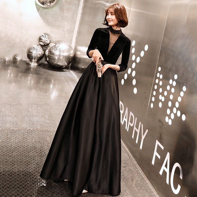 ドレス2025バンケットファッションドレスvロングブラックセクシーなホストドレスの女性 5,085円