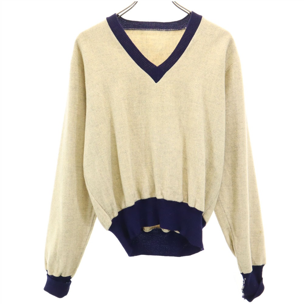 BERTIE & WYCKOFF 70s ヴィンテージ 長袖 フラノ生地 Vネック セーター ベージュ トップス メンズ BERTIE & WYCKOFF 70s ヴィンテージ 長袖 フラノ生地 Vネック セーター