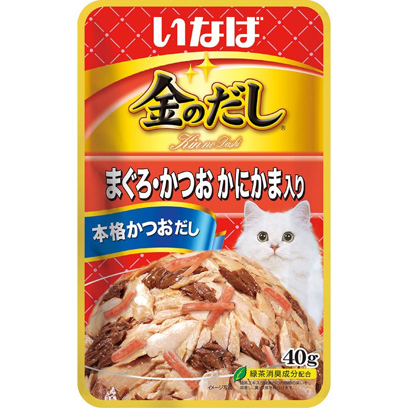 （まとめ買い）金のだしパウチ まぐろ/かつお かにかま入り 40g 猫用フード [x48]