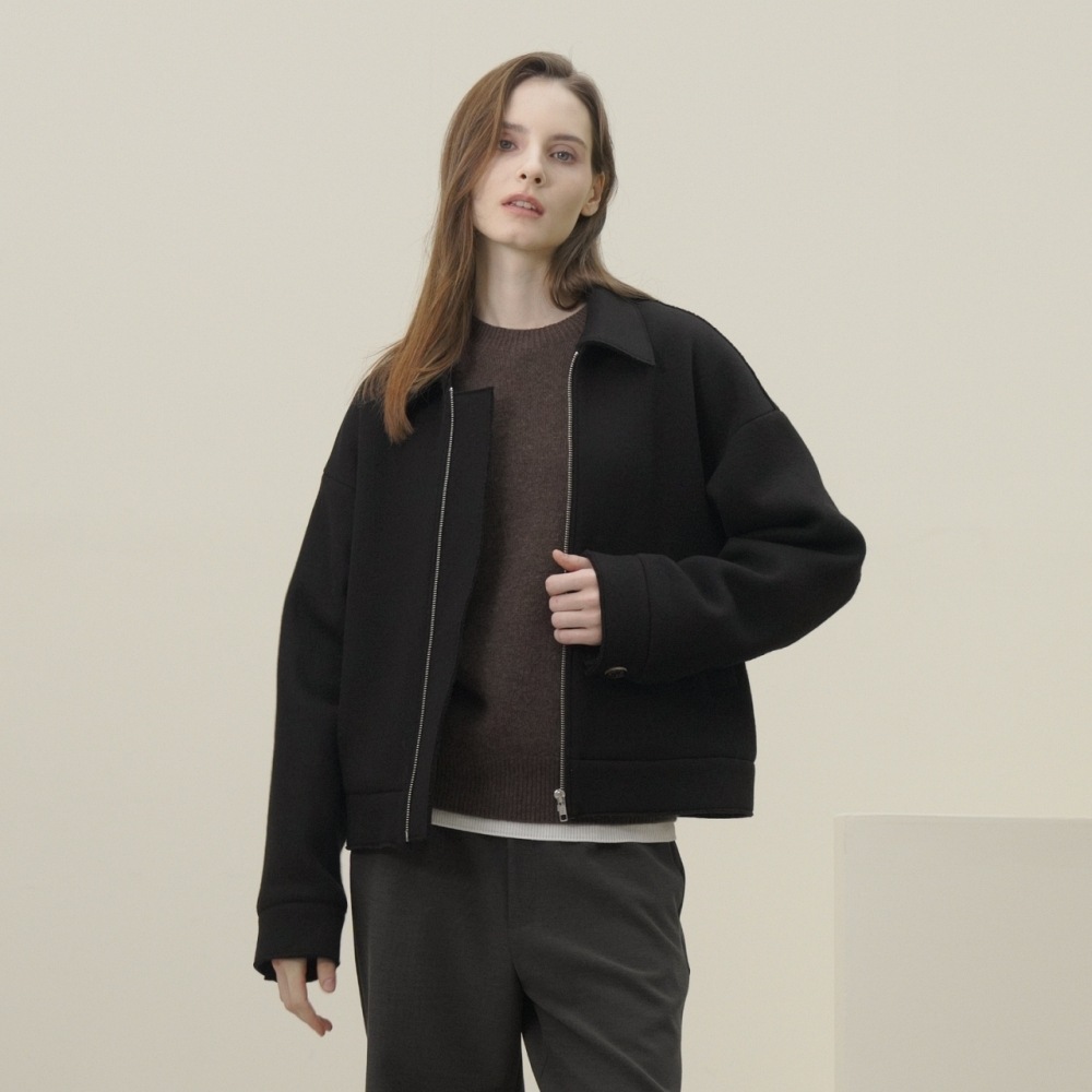 ACUD ニットウールジップアップジャンパー_ブラック