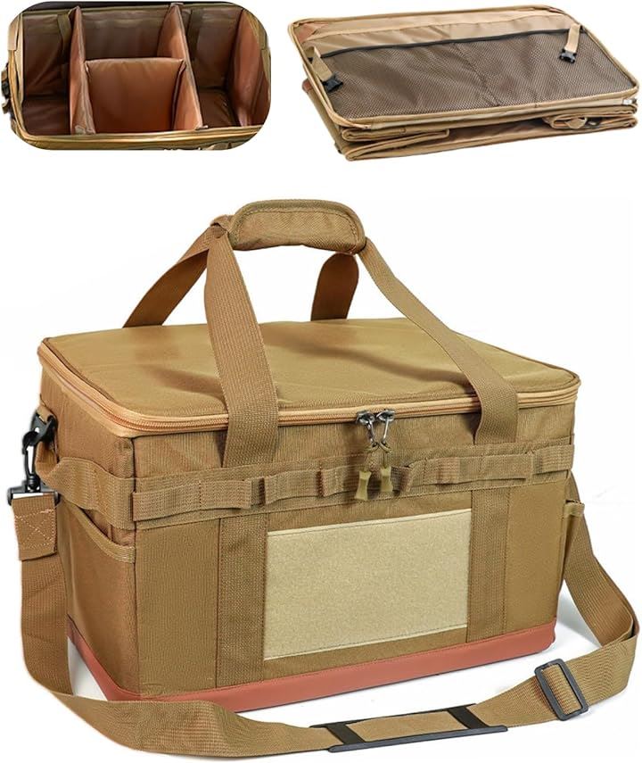 便利な 大容量 ソフトコンテナ ボックス アウトドア キャンプ 収納ボックス 折り畳みコンテナ 屋外 防水 蓋付き ツールバッグ キャンプギア(カーキ 35L, 35L)