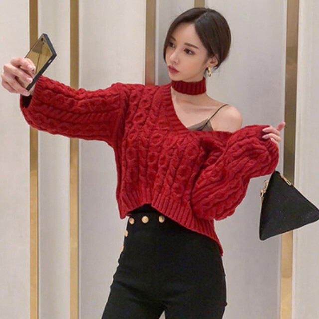 【送料無料】レディース ニット デコルテライン 長袖 セーター 大人可愛い ママコーデ 4,869円