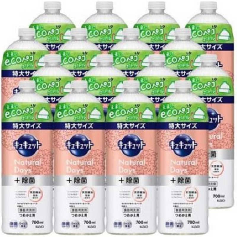 花王　(ケース販売) キュキュット Natural Days+ 除菌 ワイルドフラワー&ハーブの香り つめかえ用 700mL×16個