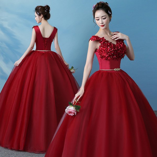カラードレス パーティードレス 花嫁 披露宴 二次会 演奏会 テージ衣装 発表会 結婚式 赤 おしゃ