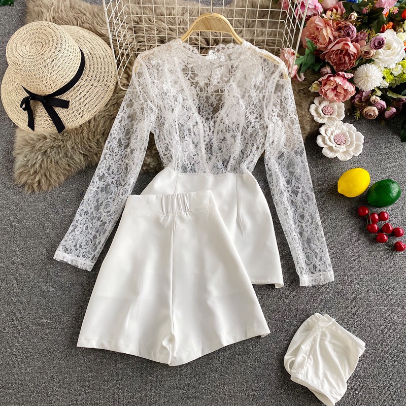 セットアップ レディース 3点セット トップス ブラウス ペプラム前開き 袖あり 長袖 襟つき