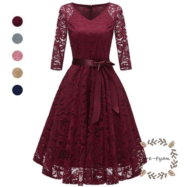 パーティードレス 結婚式 40代 20代 ロング丈 袖あり 長袖 韓国風 大きいサイズ フォーマルドレス レースワンピース お呼ばれ 二次会 披露宴 謝恩会 上品 着痩せ 7,934円