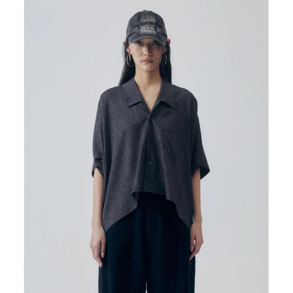 TREEMINGBIRD Oversized Poncho Short Sleeve Shirt Indigo