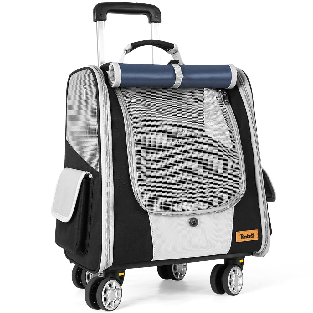 Tresbro 次世代 ペットキャリー リュック ４つのキャスター付き 分離式 静音性と安定性 ファスナーロック機能 犬 猫 キャリーバッグ カート 折り畳み 取り外し可能なホイール キャンピング/旅