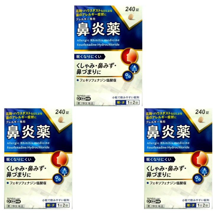 【第2類医薬品】アレルギー専用 鼻炎薬 FX鼻炎錠エース 240錠 120日分 3個セット 花粉症 ハウスダスト 眠くなりにくい 大容量