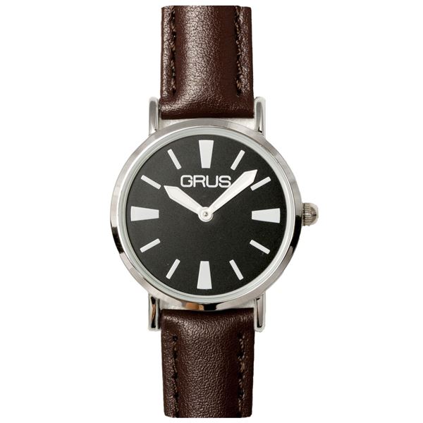 GRUS（グルス） ロービジョンウォッチ バンドカラー：ブラウン/文字盤カラー：ブラック/インデックスカラー：ホワイト GRS007-06