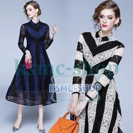 ロングワンピース結婚式ワンピースパーティードレス大きいサイズ袖ありレースネイビー長袖袖レース小さいサイズお呼ばれストライプドレス 5,468円