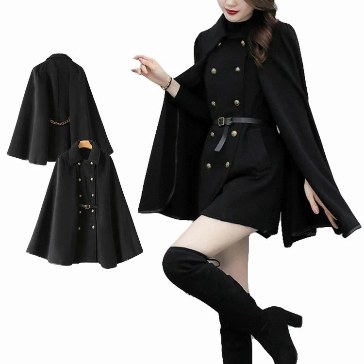 ケープ コート マントコート ポンチョ アウター 大きめ ゆったり レディース メルトンコート 女性 秋服 冬服 防寒着 体型カバー おしゃれ 暖かい 20代 30代 40代 母 黒 ブラック