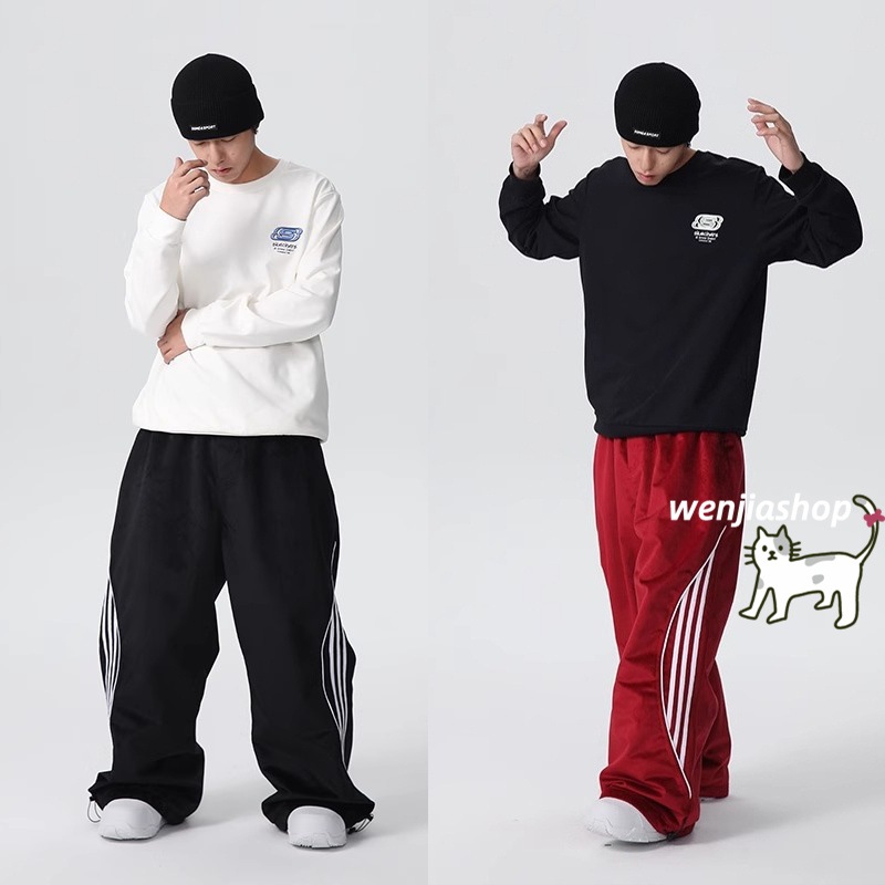 スノーボードウェア 2024 2025 単品 パンツ メンズ レディース 長ズボン ロングパンツ ベロア ゆったり ストライプ 黒 赤 韓国風 防水 スノボー スノー スキーウェア スノボウェア