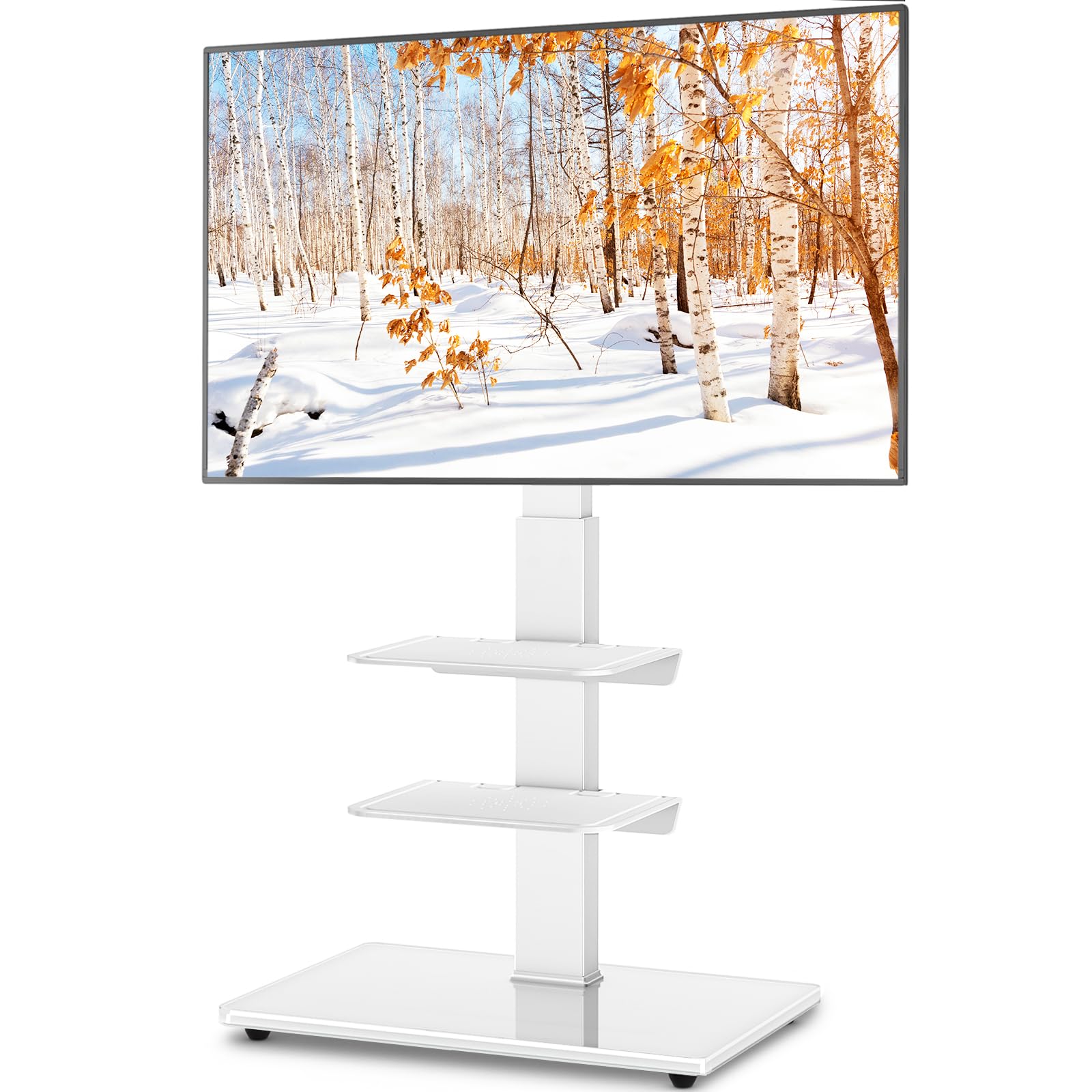 テレビスタンド tvスタンド テレビスタンドロータイプ 32-70インチ対応 3段 高さ調整可能 ラック左右回転30強化ガラス 耐荷重50 KG ホワイト 家用 展示用 53849