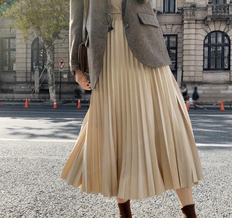 秋の新作)ベルベットプリーツスカート(ヘリアン裏地フルシャーリング)