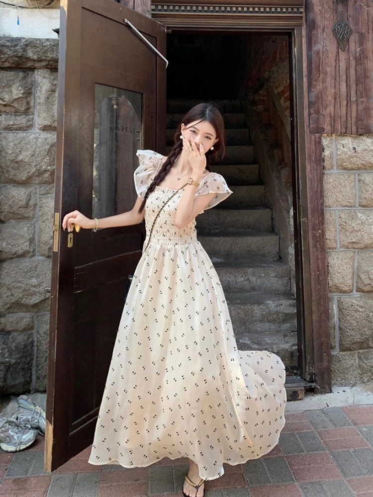 優しい 甘い ワンピース はてん ワンピース 夏 ウエスト引き締め 着痩せ 気質 Aライン ロングスカート ファッション