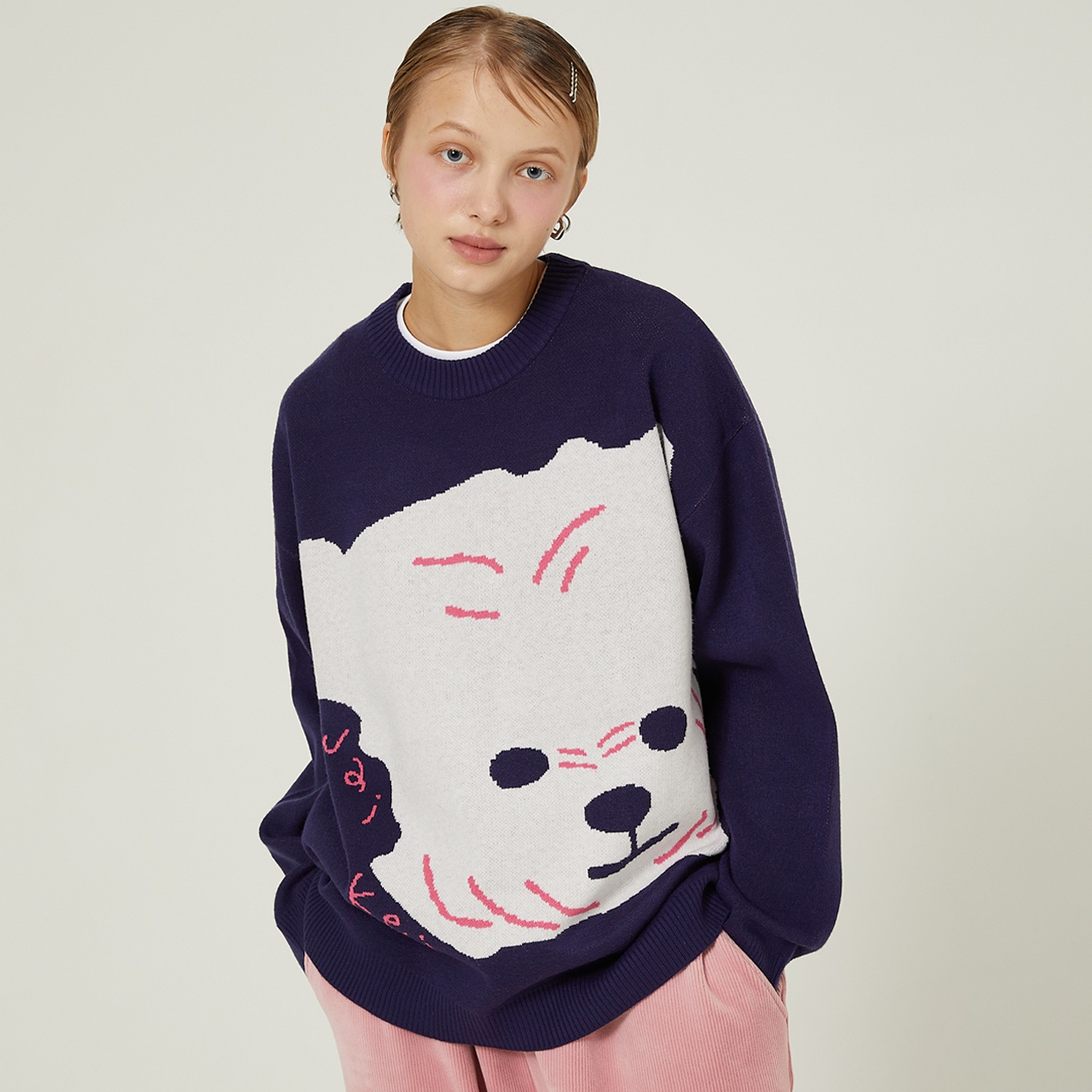 Maltese big graphic knit NAVY