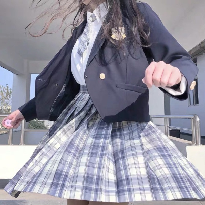 4点セット(ネイビーブレザー+スカート+リボン+ブラウス) 制服スクールスウィートティーン ジャケットJKイベント就職活動面接ブラックアウターコート高校生中学生学生制服 卒業式入学式冬秋春夏