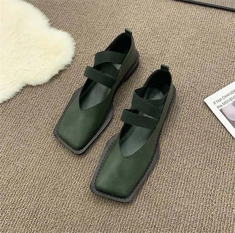 シングル スクエアトゥ フラット 大人気 韓国ファッション ヴィンテージ 怠惰な風