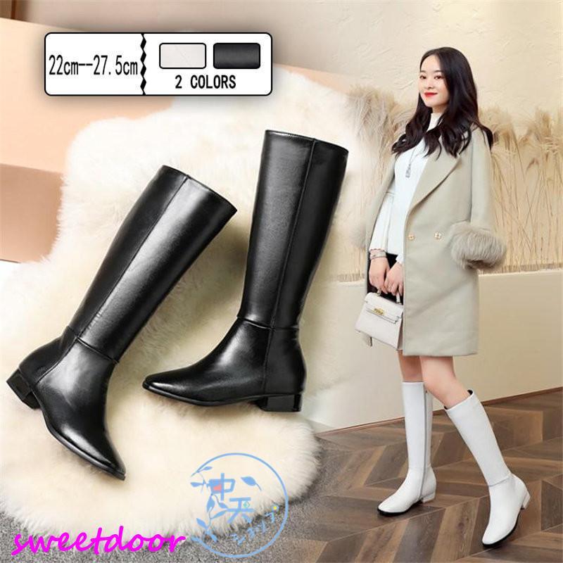 ロングブーツ レディース秋冬 ロングブーツ大きいサイズブーツ黒ミドルブーツローヒール22.27ｃｍ防寒走れるブーツ美脚シューズ防寒