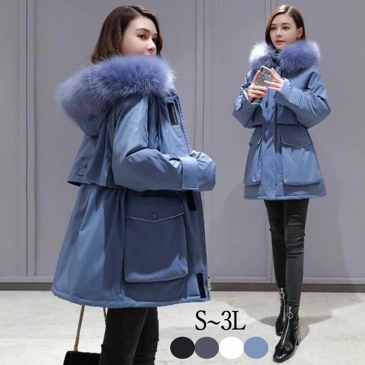 防寒 中綿コート ダウン　コートモッズコート コート レディース ミリタリーコート　中綿ジャケット　中綿モッズコート　ダウンジャケット フード付き ファー付き 　大きいサイズ　温かい　軽量　冬　 M