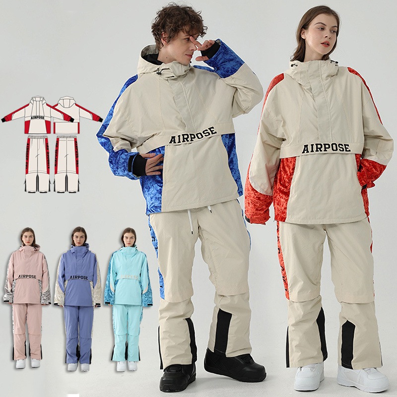 スノーボードウェア レディース メンズ 上下セット セットアップ スキーウェア スノボウェア 男女兼用 ジャケット ロングパンツ 切り替え
