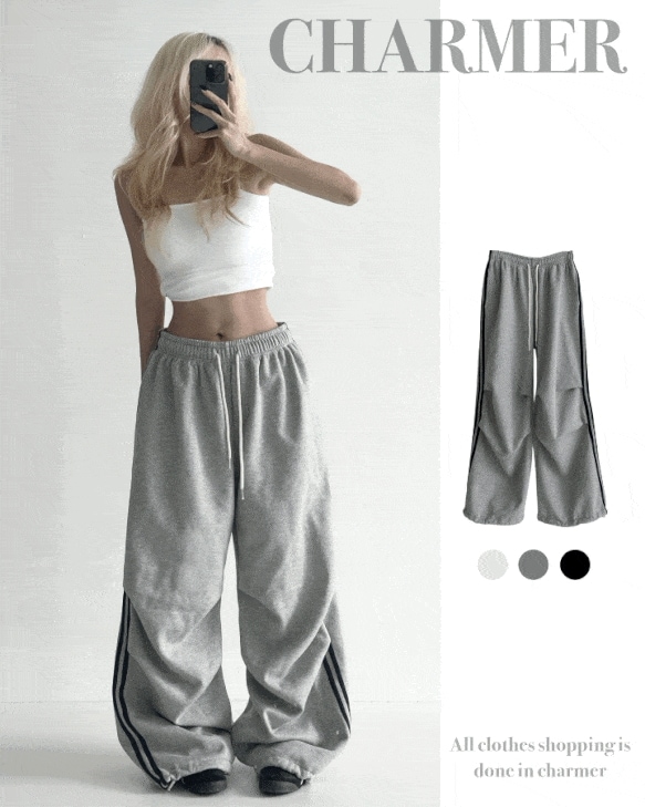 [起毛o/男女共用]ソリッド ピンタック ワイド ジョガー パラスーツ トレーニング パンツ 3color