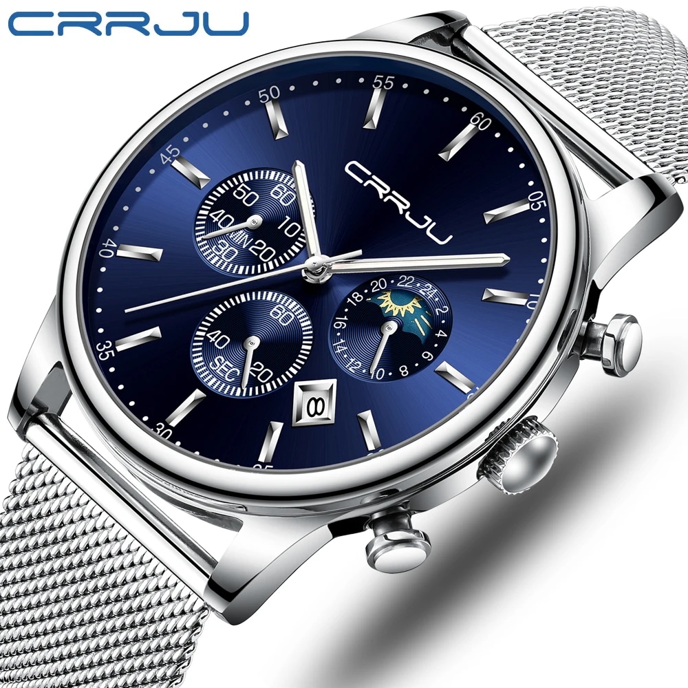 CRRJU メンズ腕時計リロイ hombre 2019 メンズ腕時計トップブランド高級クォーツ時計ビッグダイヤルスポー