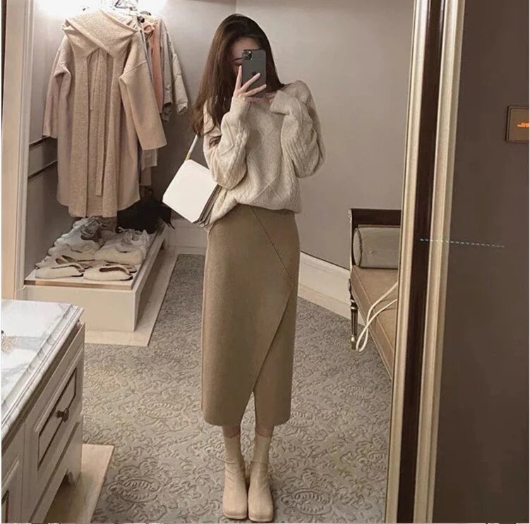 秋冬の前にGET！2セット ニットセーター+タイトスカート 福袋 スーツセット セットアップ 上下セット 港風 おしゃれ レトロ 4,665円