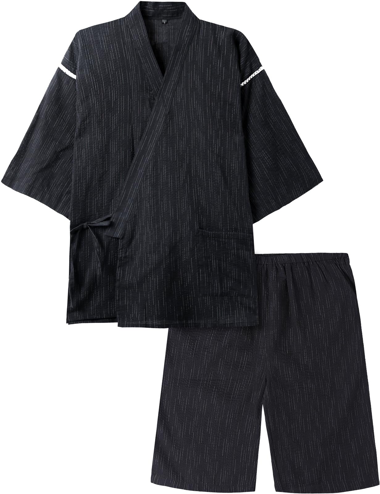 [SHELISTEN] メンズ 甚平 夏 部屋着 パジャマ 大きいサイズ 上下セット 綿 おしゃれ 夏祭り (G黒彩, XL)